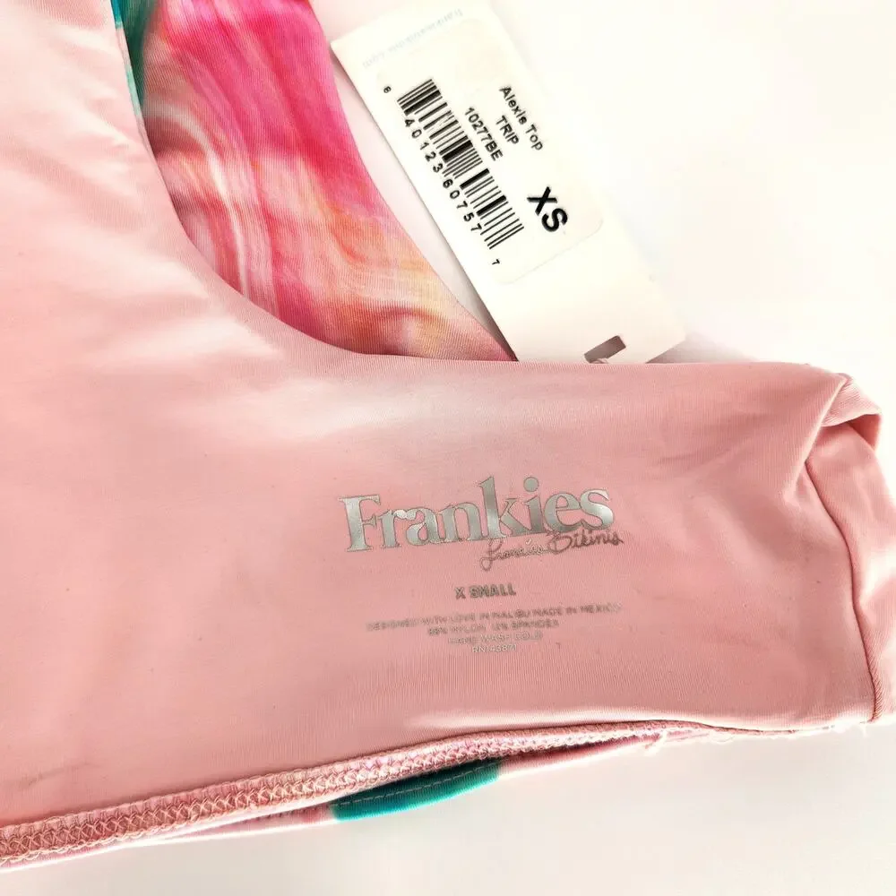 Frankies Bikinis Women Pink Abstract Alexis Halter Swim Bikini Top Size XS